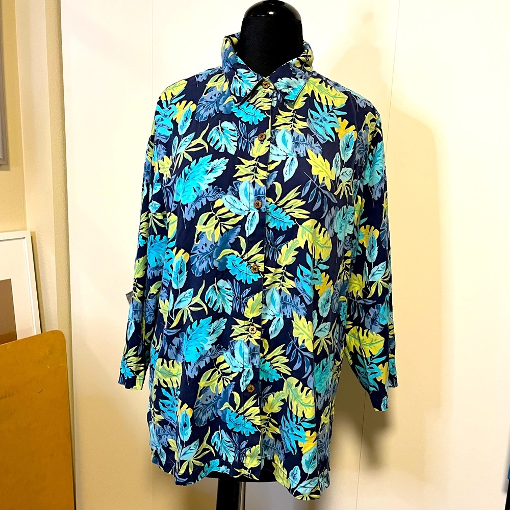 Monstera Garden 3/4 sleeve twill button down